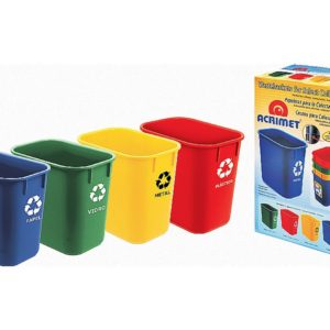CESTO PARA LIXO SELET PARA ESCOLA COM 4 CESTOS