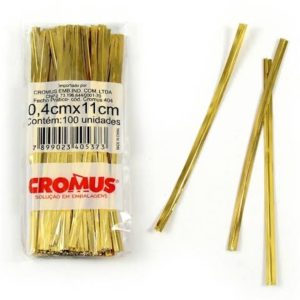 FECHO METALIZADO PARA PRESENTE 11CM DOURADO (PCT COM100) CROMUS